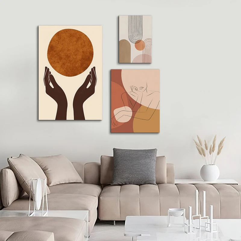 تابلو شاسی بکلیت طرح نقاشی مینیمال دست مدل SH-953 مجموعه 3 عددی