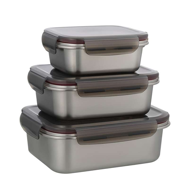 ظرف نگهدارنده مربع مدل استیل درب دار کد RA25 مجموعه 3 عددی