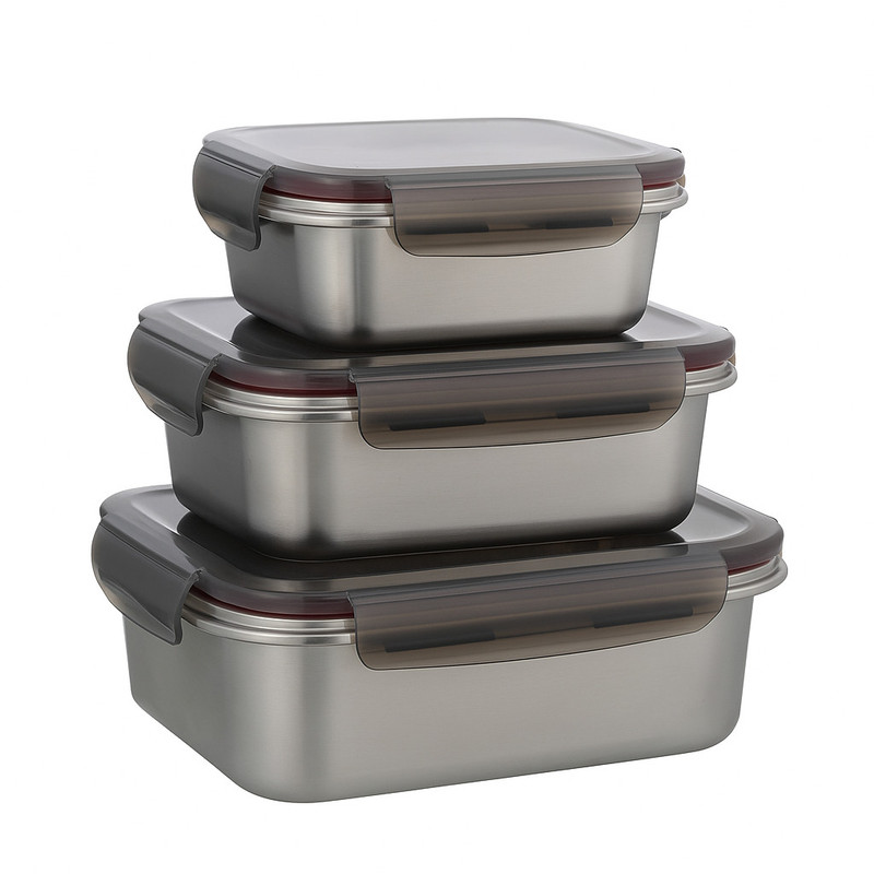 ظرف نگهدارنده مربع مدل استیل درب دار کد RA25 مجموعه 3 عددی