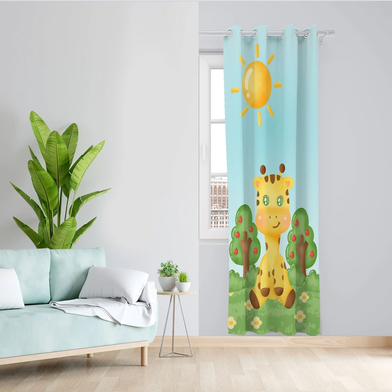  پرده مدل اتاق کودک مخمل پانچی طرح زرافه کد 4232 سایز 140x280 سانتی متر