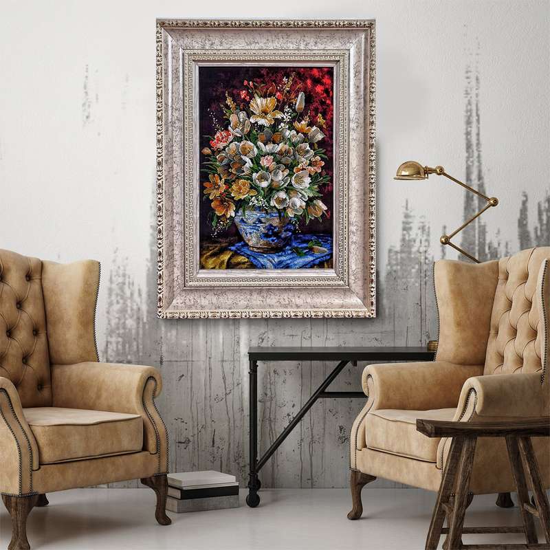 تابلو فرش دستباف طرح گل مدل TRT