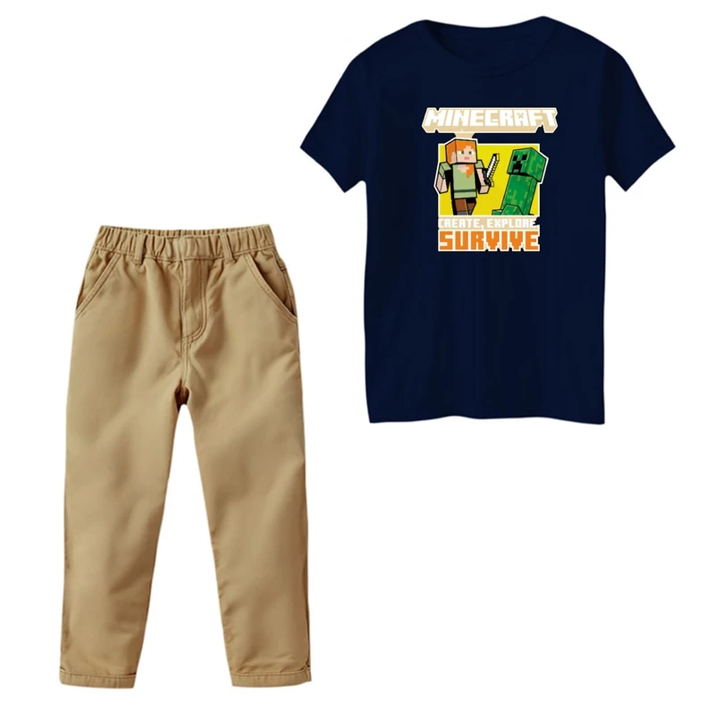 ست تی‌شرت و شلوار پسرانه مدل ماینکرفت کد 04