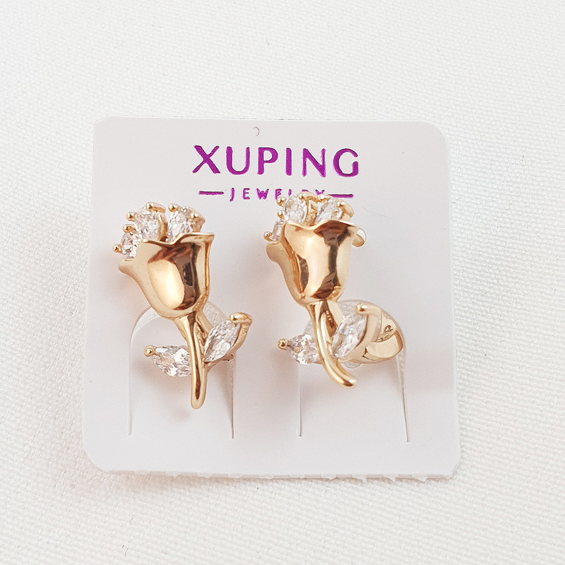 گوشواره زنانه ژوپینگ مدل گل رز نگینی کد TE-21 گوشواره زنانه ژوپینگ مدل گل رز نگینی کد TE-21