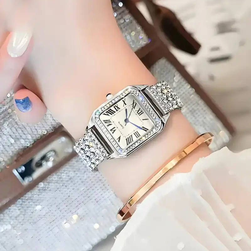 ساعت مچی عقربه ای زنانه مدل دور نگین بند فول نگین دستبندی کد 1