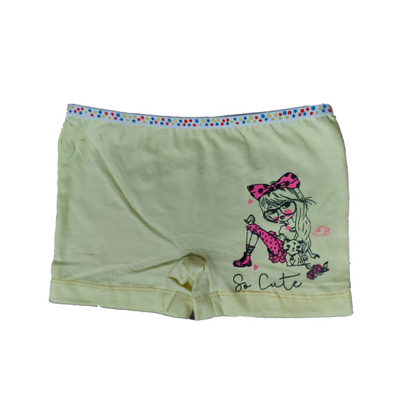 شورت دخترانه طرح دختر رنگ زرد