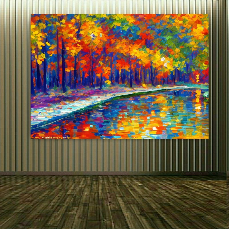 تابلو بوم طرح مخمل مدل نقاشی آبرنگی فصل پاییز کد AR30444