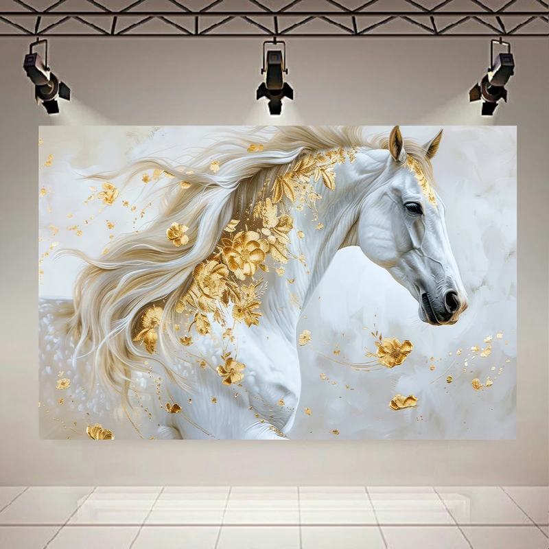 پوستر طرح اسب سفید زیبا مدل گل کد AR302384