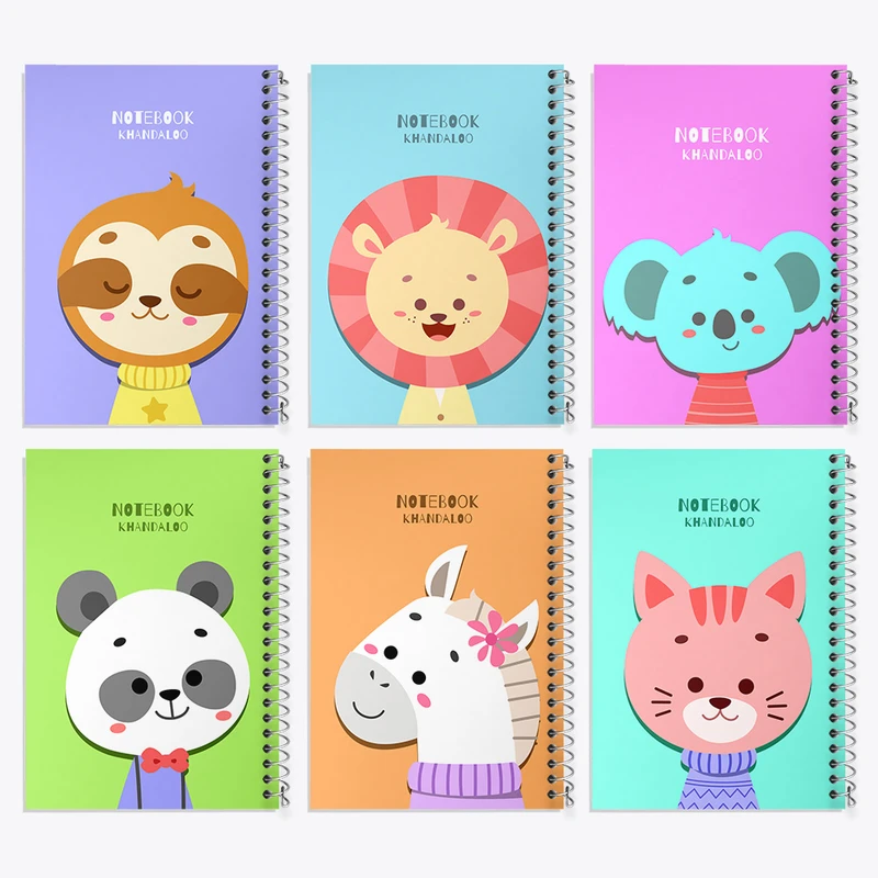 دفتر مشق 100 برگ خندالو طرح حیوانات بامزه کد 69 مجموعه 6 عددی