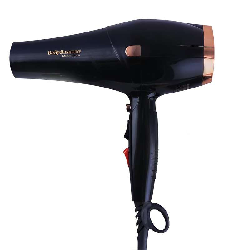 سشوار حرفه‌ای بیبی باس نانو مدل 9000 BA، موتور AC با توان مصرفی 9000 وات، دارای قابلیت تعویض سری، باد سرد و فناوری تولید یون، با حالت صاف‌کننده و حجم‌دهنده، تنظیم حرارت 3 حالته و کنترل سرعت 2 حالته، به همراه 2 سری متمرکزکننده