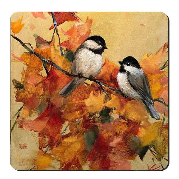  زیر لیوانی طرح پرنده ها و برگهای پاییزی کد nzl509