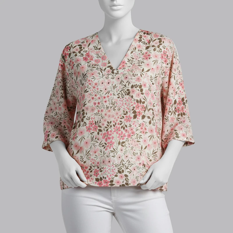 بلوز آستین سه ربع یقه هفت زنانه ال سی وایکیکی مدل W528430Z8