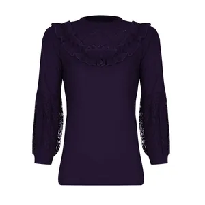 بلوز زنانه مدل 523 یقه چین رنگ بادمجانی