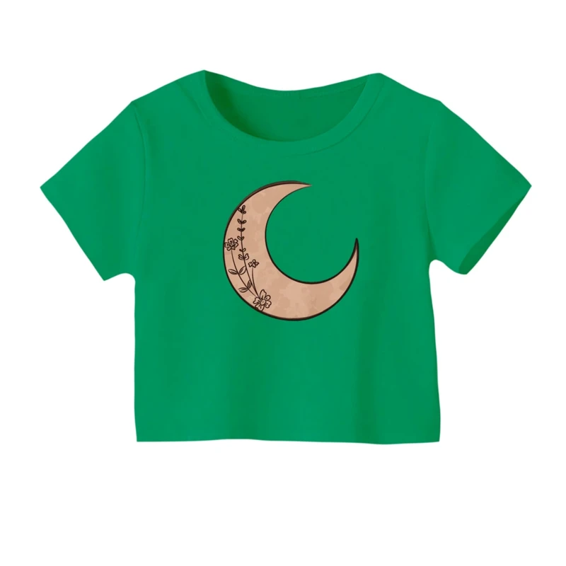 کراپ‌ تی‌شرت آستین کوتاه زنانه مدل ماه گل