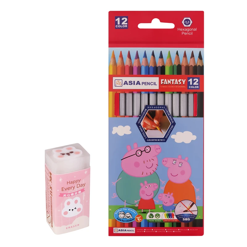 مداد رنگی 12 رنگ آسیا طرح خرسی کد 00796 به همراه پاک کن