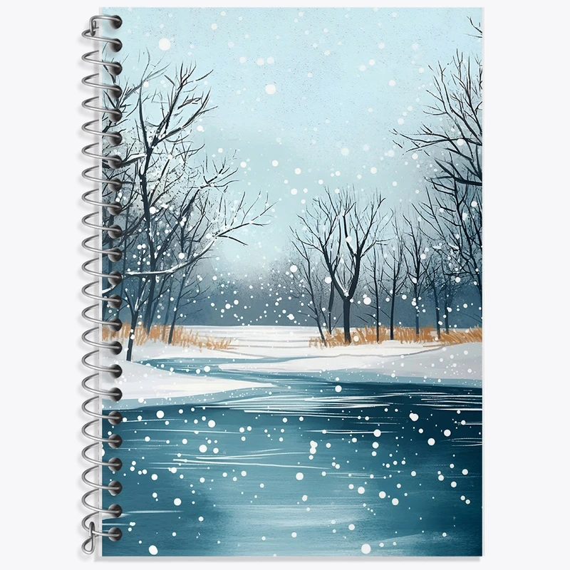 دفتر زبان 50 برگ خندالو مدل سه خط طرح منظره ی برفی کد F8284