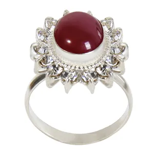 انگشتر نقره زنانه بازرگانی میلادی مدل سنگ یاقوت رکاب فول نگین کد AW_023