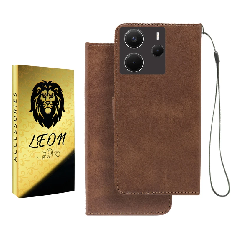  کیف کلاسوری لئون مدل Mortand Oro مناسب برای گوشی موبایل شیائومی Redmi Note 14 5G به همراه بندآویز