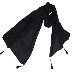 شال زنانه مدل نخی منگوله دار بهاره کد 980680 رنگ مشکی