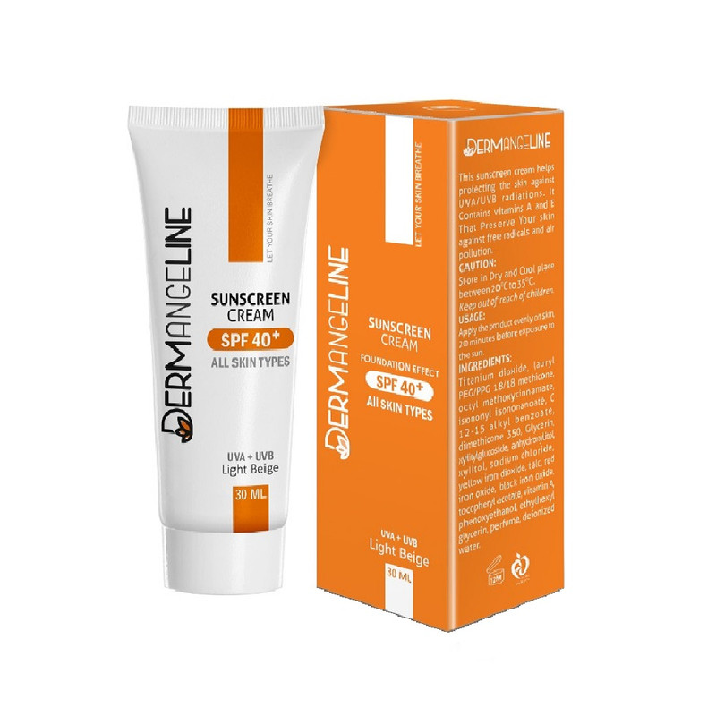 کرم ضد آفتاب رنگی درمنجلین مدل Light Beige SPF 40 مناسب انواع پوست حجم 30 میلی لیتر