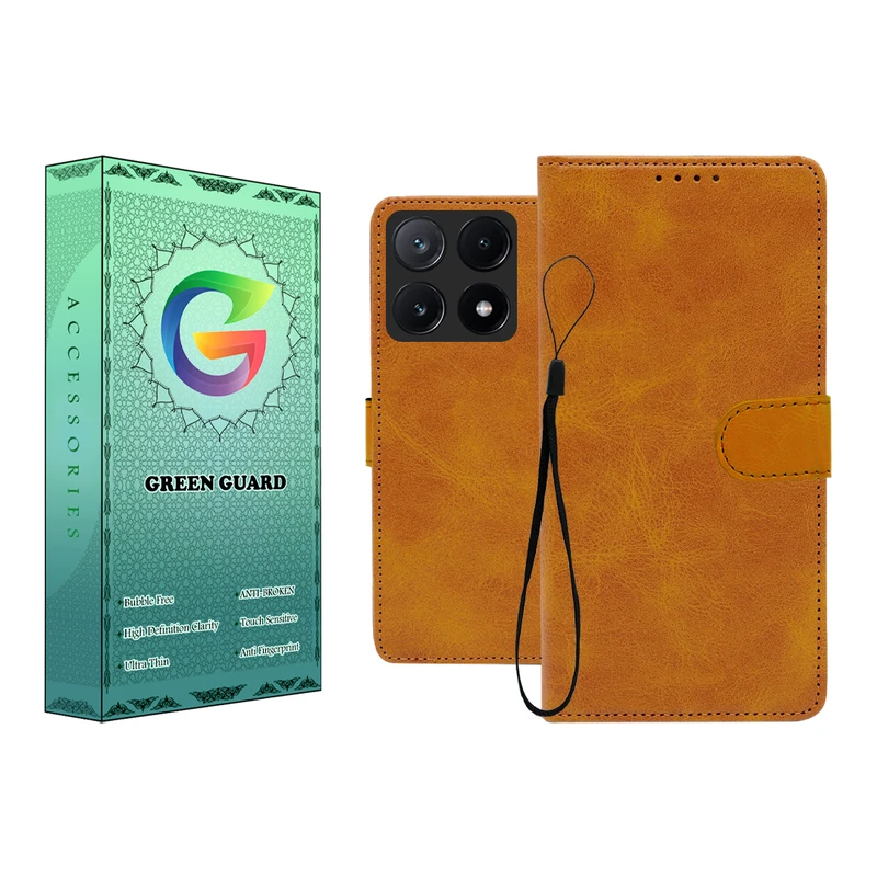 کیف کلاسوری گرین گارد طرح چرمی مدل Landing کد 01 مناسب برای گوشی موبایل شیائومی Poco X6 Pro به همراه بند آویز
