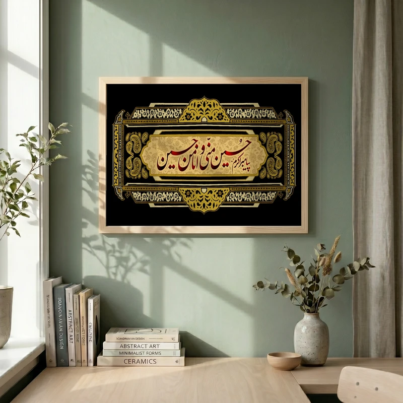 تابلو طرح قال رسول الله (ص) حسین منی و انا من حسین مدل G14618 فریم کرم روشن