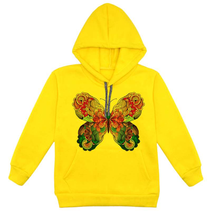 هودی دخترانه مدل پروانه F79 رنگ زرد