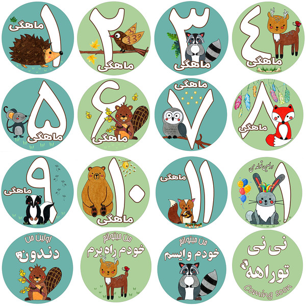 استیکر ماهگرد کودک مدل حیوانات بسته 16 عددی