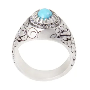 انگشتر نقره مردانه بازرگانی میلادی مدل سنگ فیروزه طبیعی نیشابور کد AM_2013