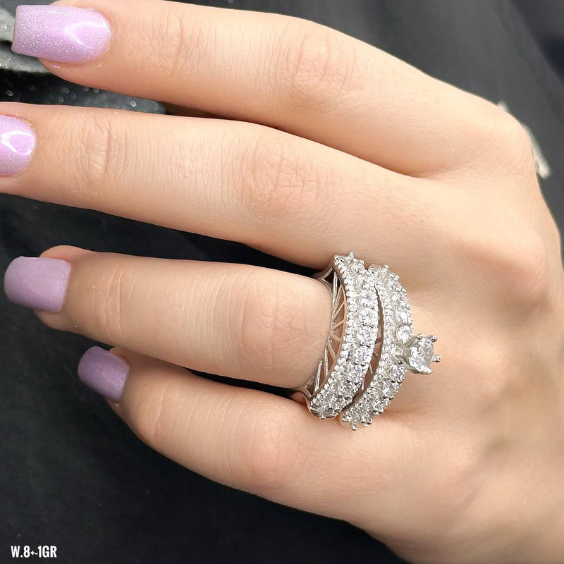 حلقه و پشت حلقه نقره زنانه مدل تک تاش 0129