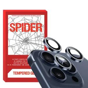 محافظ لنز دوربین اسپایدر مدل رینگی نگین دار مناسب برای گوشی موبایل اپل Iphone 15 Pro Max