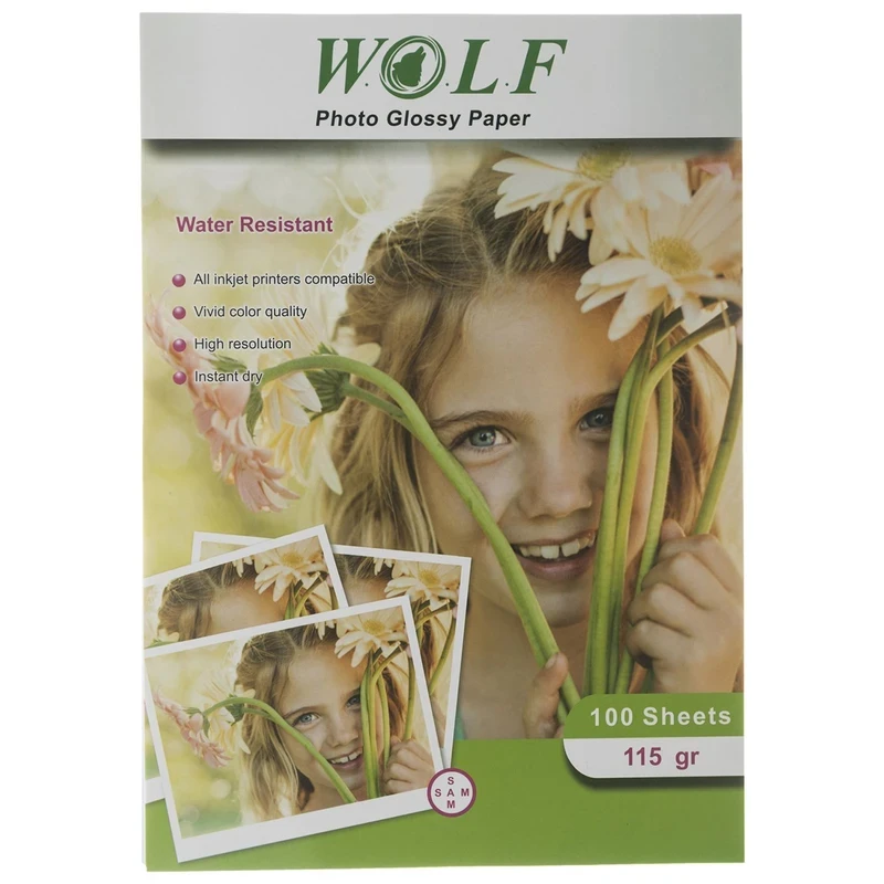 کاغذ فتو گلاسه ولف مدل 115 گرم سایز A3 بسته 100 عددی
