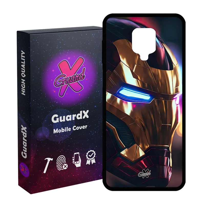 کاور گارد ایکس طرح Iron Man مدل Glass10604 مناسب برای گوشی موبایل شیائومی Redmi Note9 Pro/Note 9 Pro Max/Redmi Note 9S/MI Poco M2 Pro
