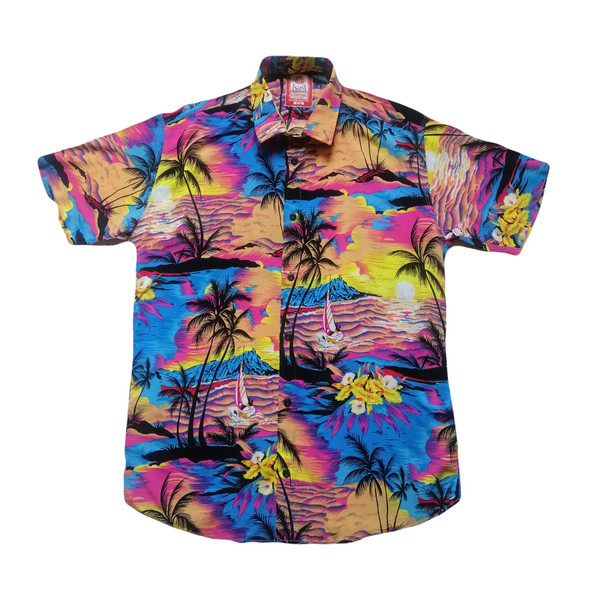 پیراهن آستین کوتاه مردانه سرز طرح هاوایی مدل غروب