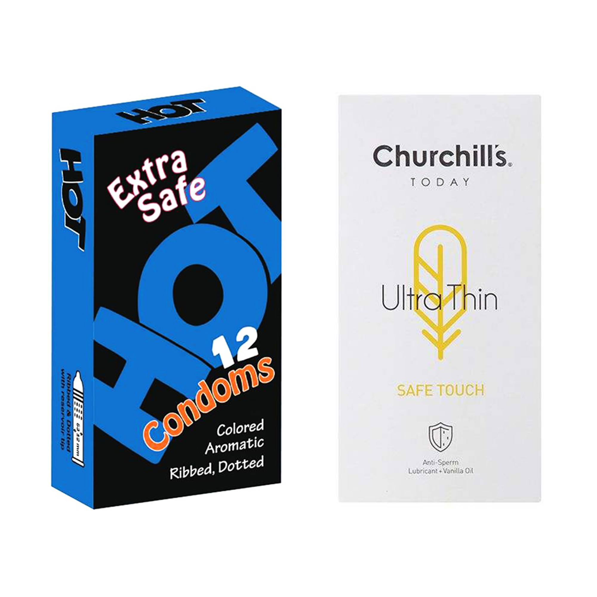کاندوم چرچیلز مدل Safe Touch بسته 12 عددی به همراه کاندوم هات مدل Extra Safe بسته 12 عددی