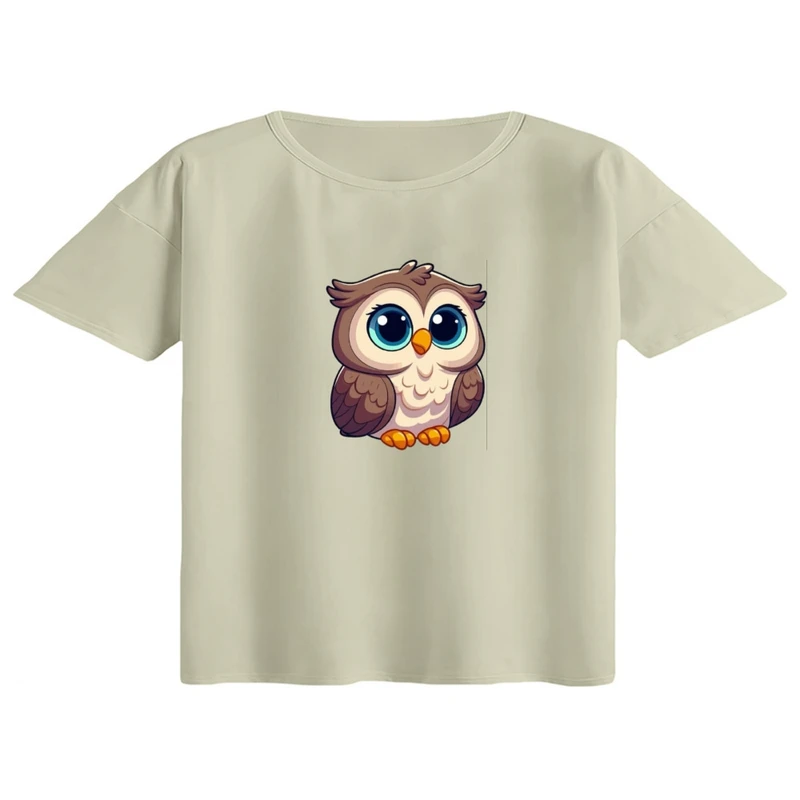 کراپ تی‌شرت آستین کوتاه زنانه مدل جغد کد 01