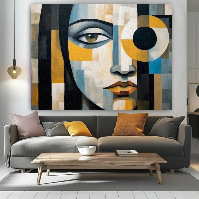 پوستر پارچه ای طرح مخمل نقاشی انتزاعی مدل پرتره کوبیسمی کد FP106216