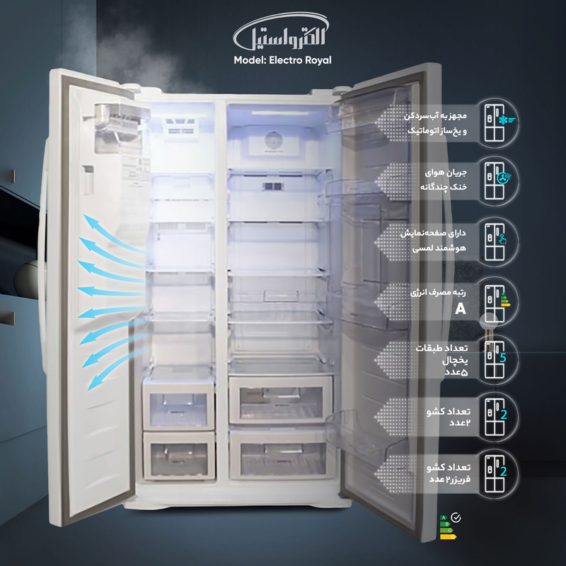 یخچال و فریزر ساید بای ساید 39 فوت الکترواستیل مدل الکترو رويال Electro Royal