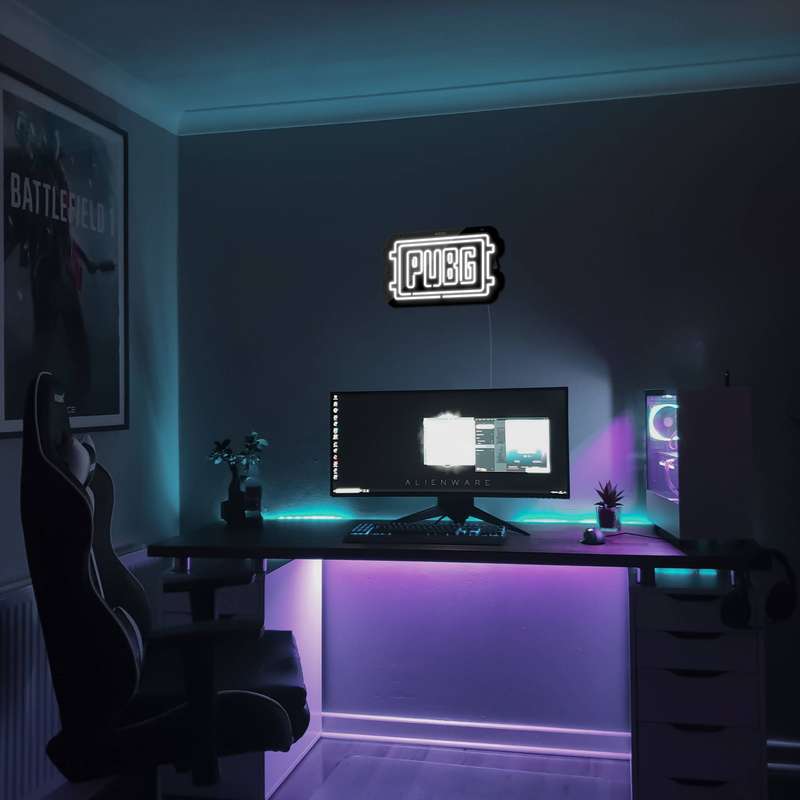 چراغ دیواری نئون دیزاین مدل Pubg-Logo-BL_WHT