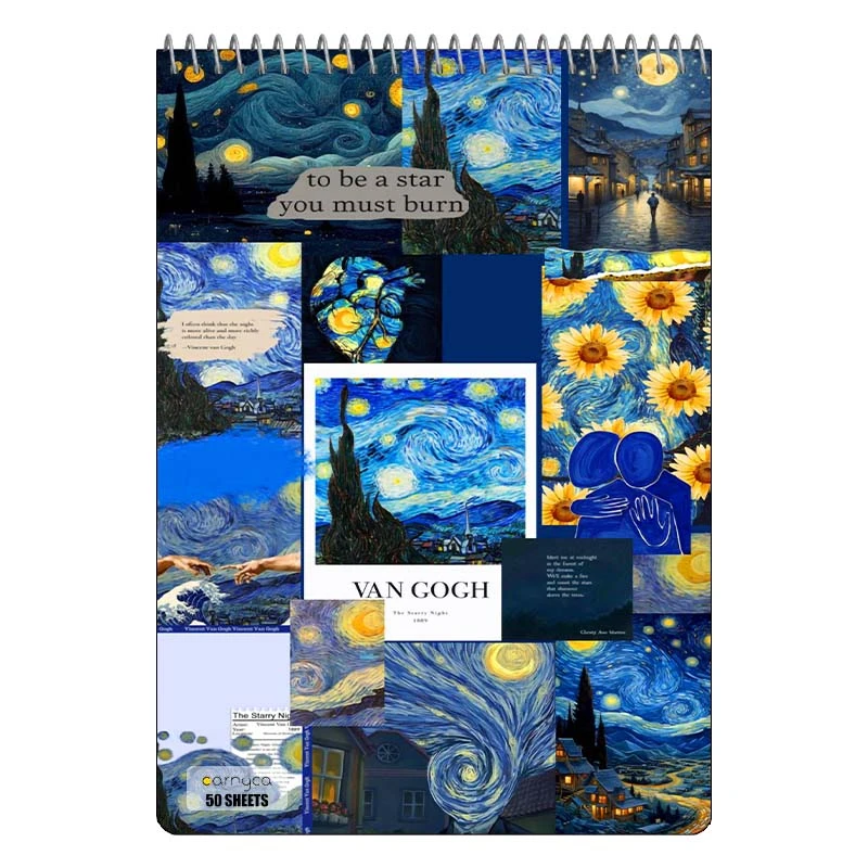 دفتر نقاشی 50 برگ سیمی کارنیکا طرح شب پرستاره فانتزی ون گوگ Fantasy Starry Night Van Gogh کد 14488