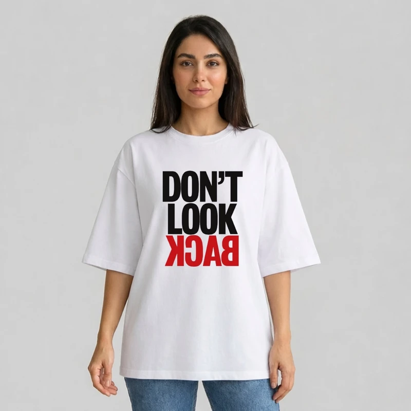 تی شرت آستین سه ربع زنانه مدل باکسی طرح به عقب نگاه نکن