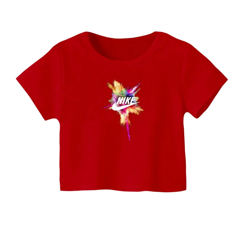 کراپ‌ تی‌شرت آستین کوتاه زنانه مدل لوگو‌ کد 20