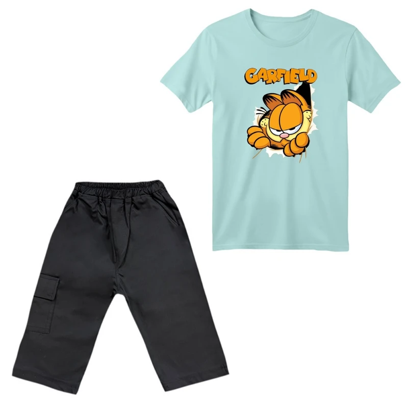 ست تی‌شرت آستین کوتاه و شلوارک پسرانه مدل گارفیلد کد ۲