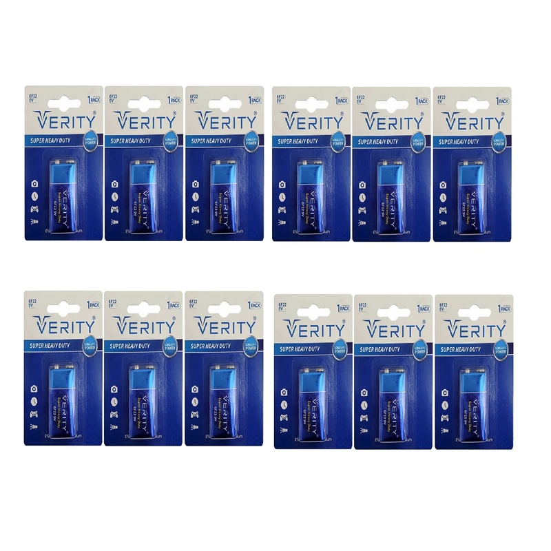 باتری کتابی وریتی مدل Zinc Carbon 6F22 بسته 12 عددی