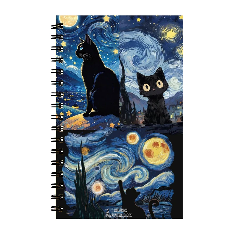 دفتر نت موسیقی 40 برگ مدل گربه شب پرستاره کد 03