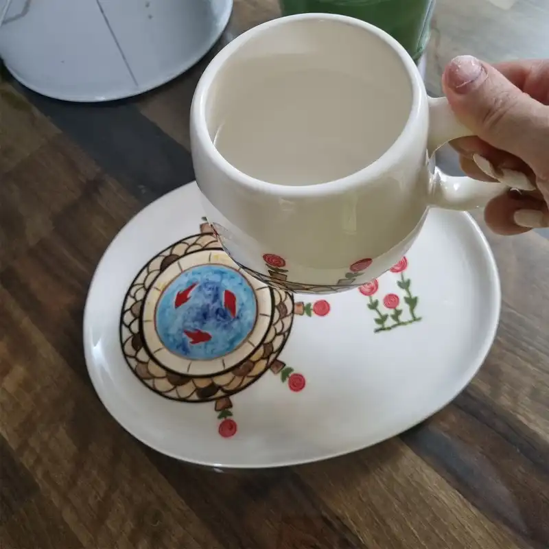 ست ماگ و زیرلیوانی سرامیکی مدل حوض ماهی