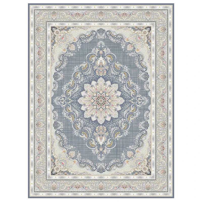 فرش ماشینی 1200 شانه زمینه آبی حاشیه متالیک مدل 117