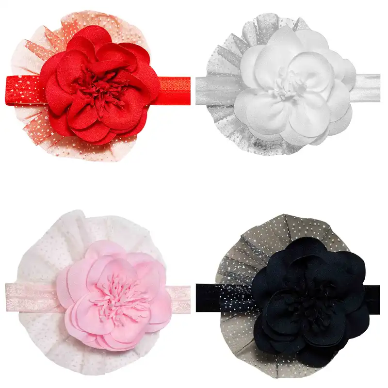 هدبند نوزادی مدل گل زیر تور دار کد lux مجموعه 4 عددی