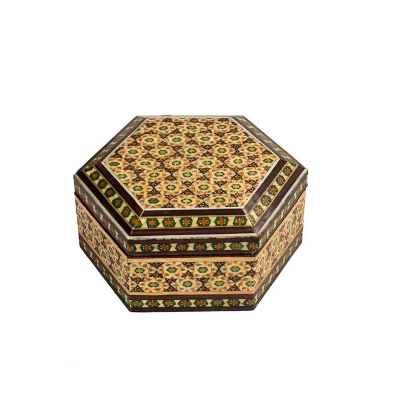  جعبه جواهرات خاتم کاری مدل شش گوش کد J6