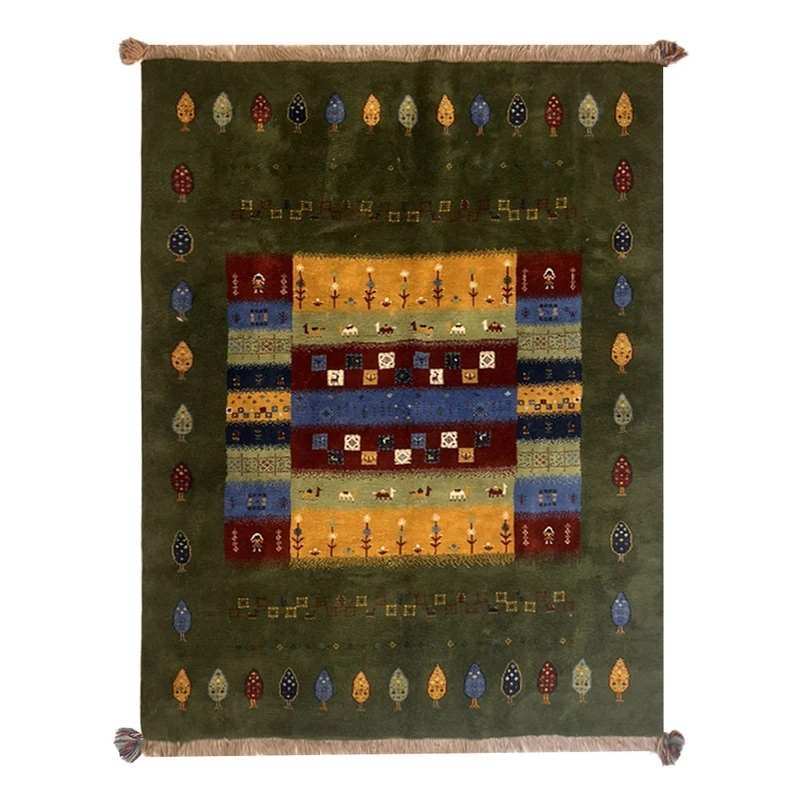 گبه دستبافت قشقایی سه متری نرمین کسا کد NKP.RJ0042 زمینه سبز