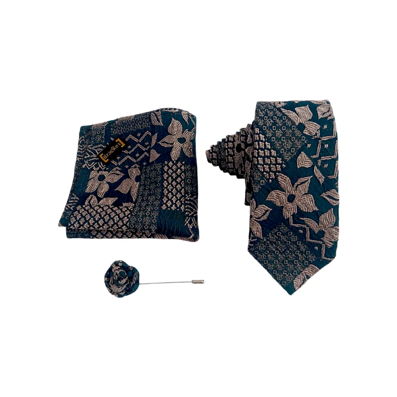 ست کراوات و دستمال جیب و گل کت مردانه براکت مدل SP208